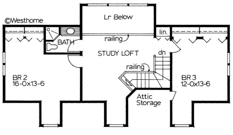 Floor Plan Second Story of Colonial Plan #177-1010