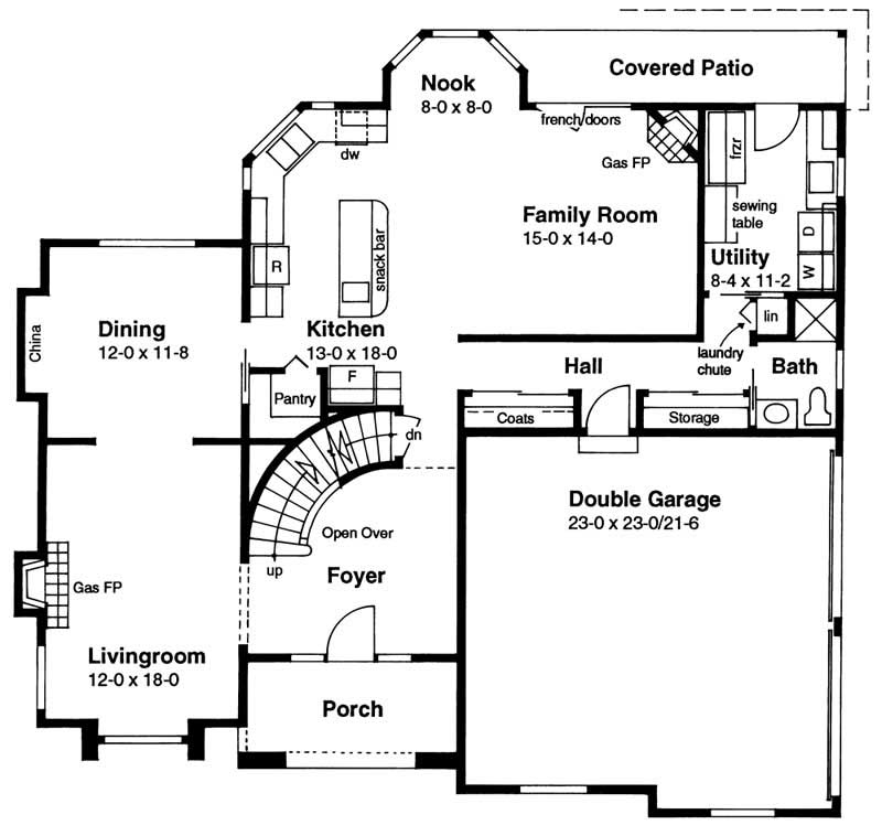 Floor Plan First Story of European Plan #177-1018