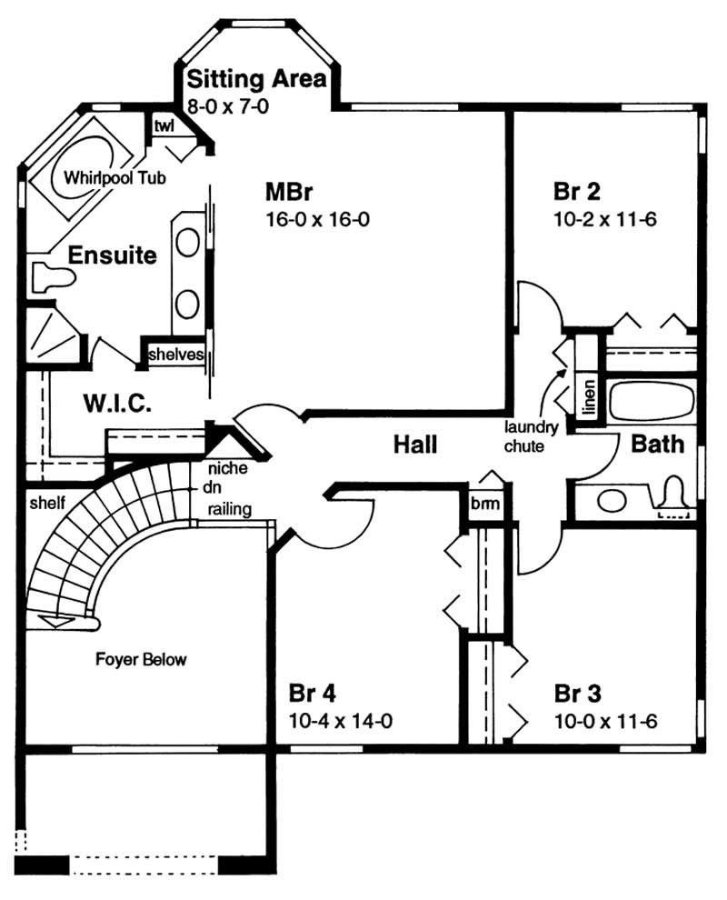 Floor Plan Second Story of European Plan #177-1018