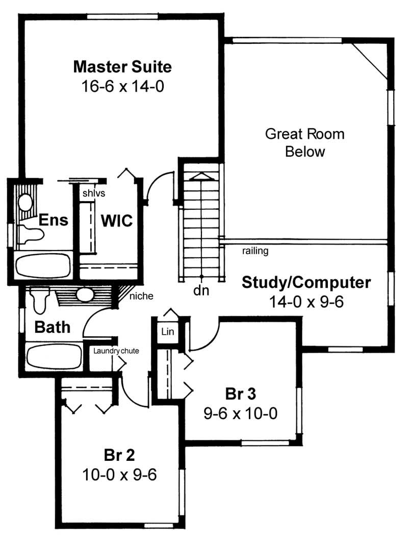 Floor Plan Second Story of Country Plan #177-1033