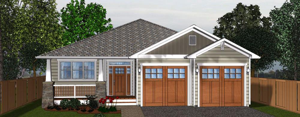 Front elevation of Craftsman home (ThePlanCollection: House Plan #177-1044)
