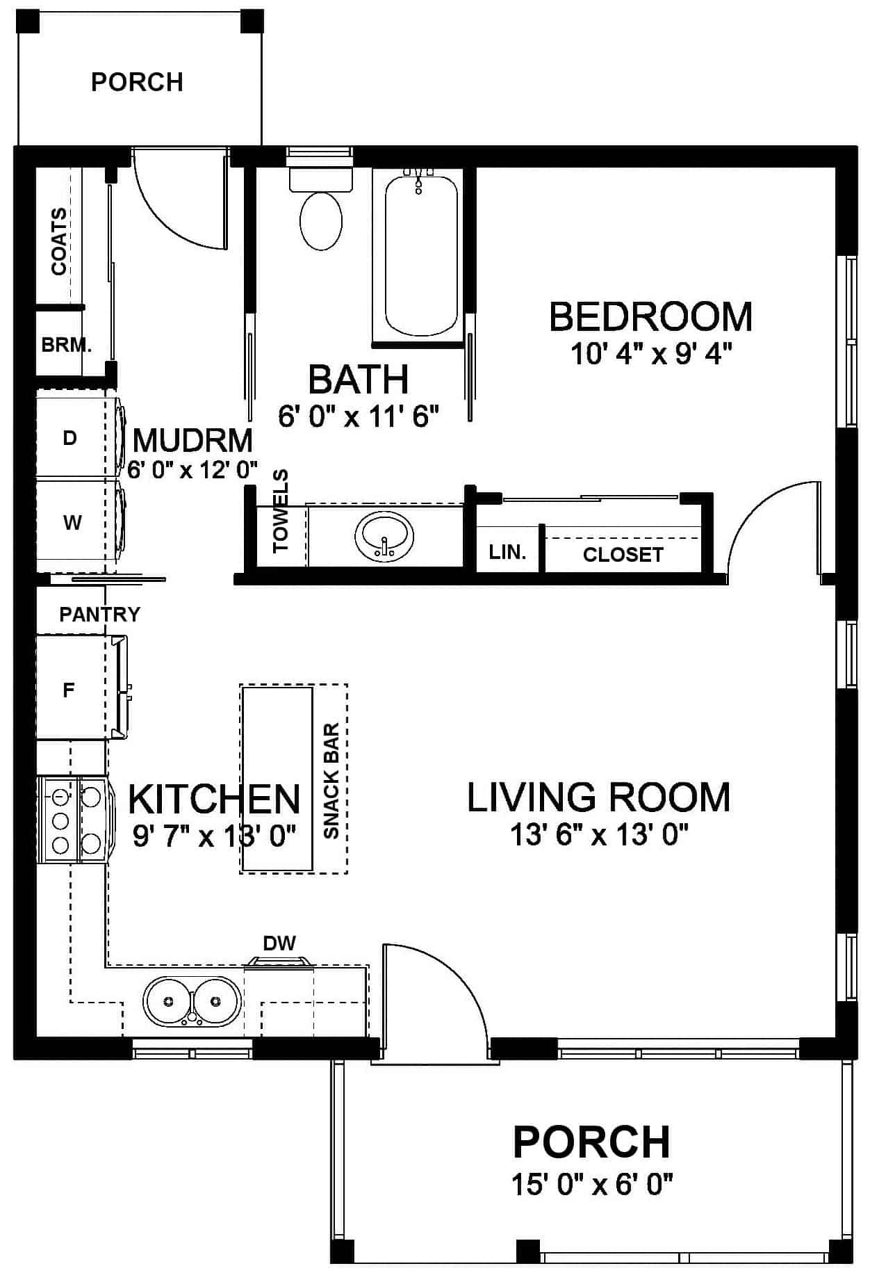 1-Bedroom Tiny Ranch Home - 1 Bath, 624 Sq Ft - Plan #177-1054