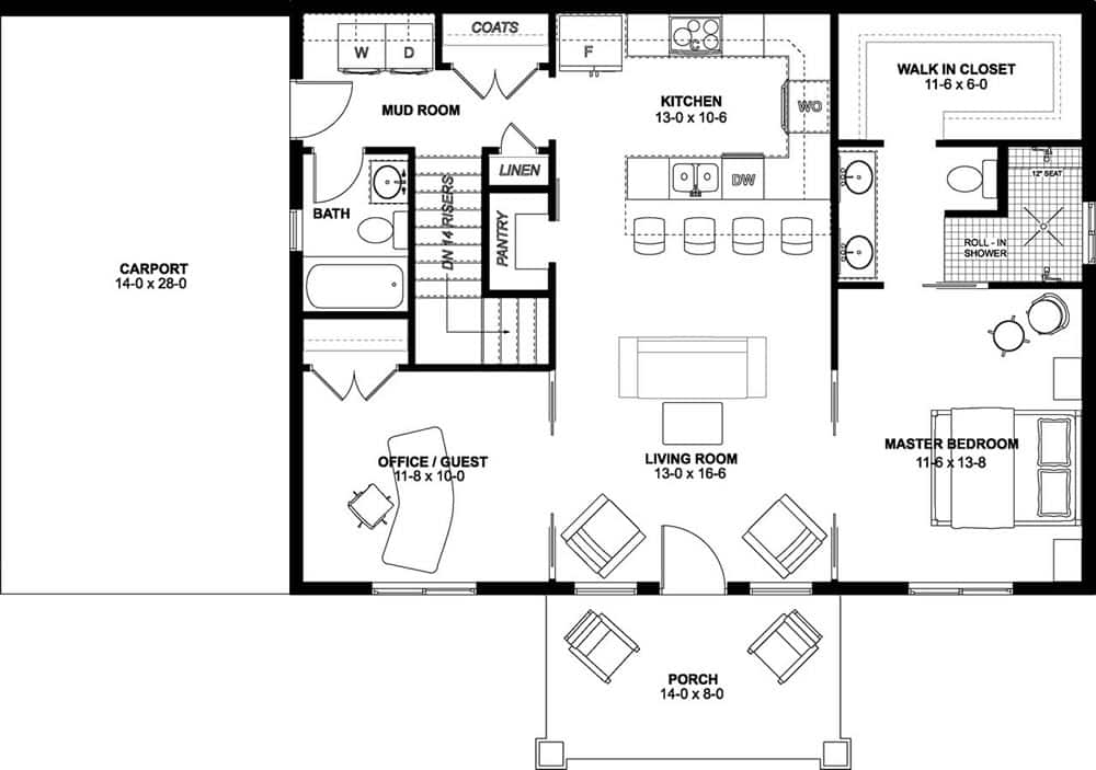Main Level of Farmhouse Plan #177-1059