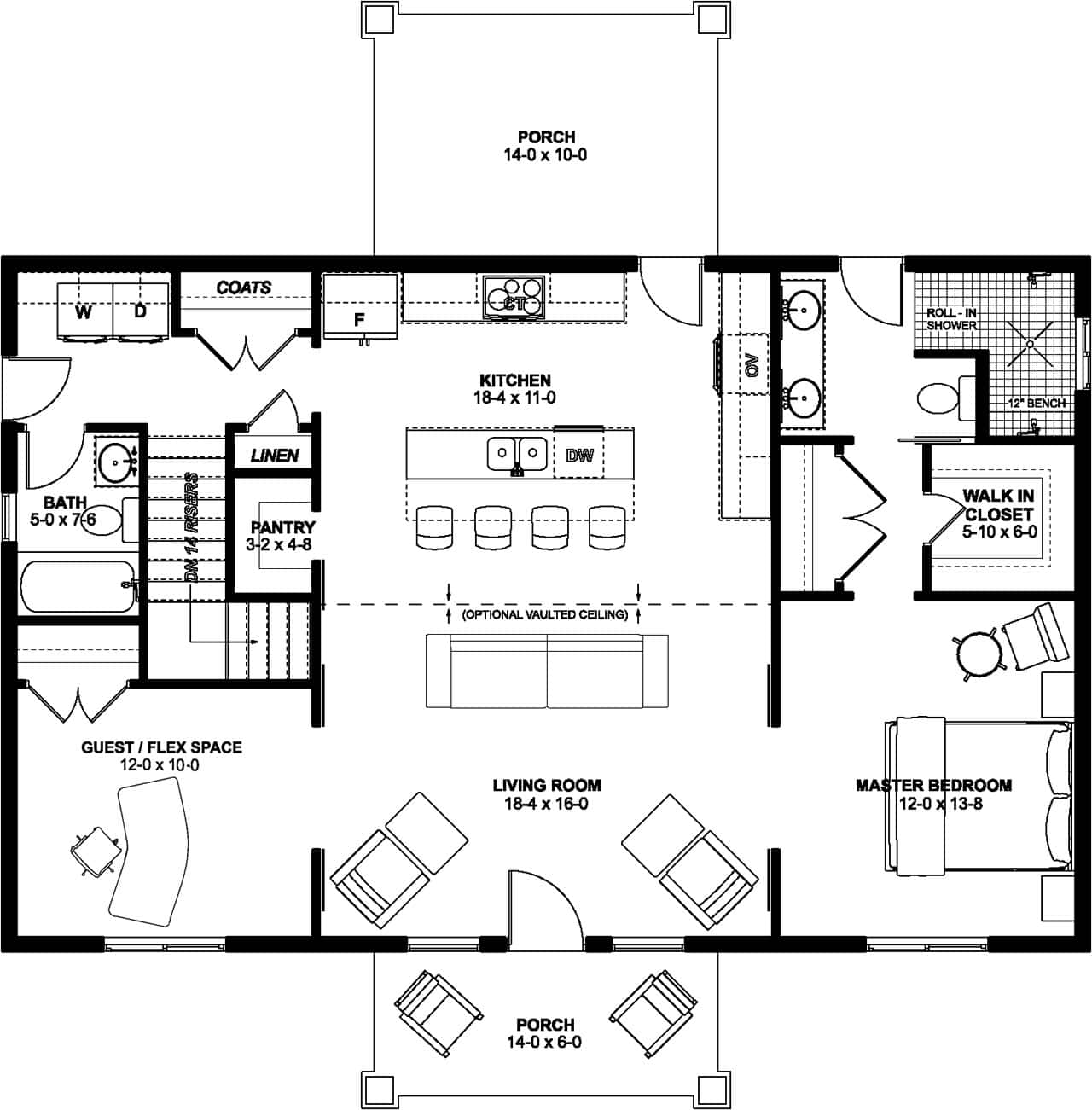 Main Level of Farmhouse Plan #177-1060