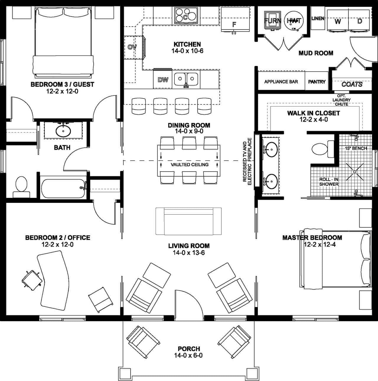Main Level of Modern Farmhouse Plan #177-1081