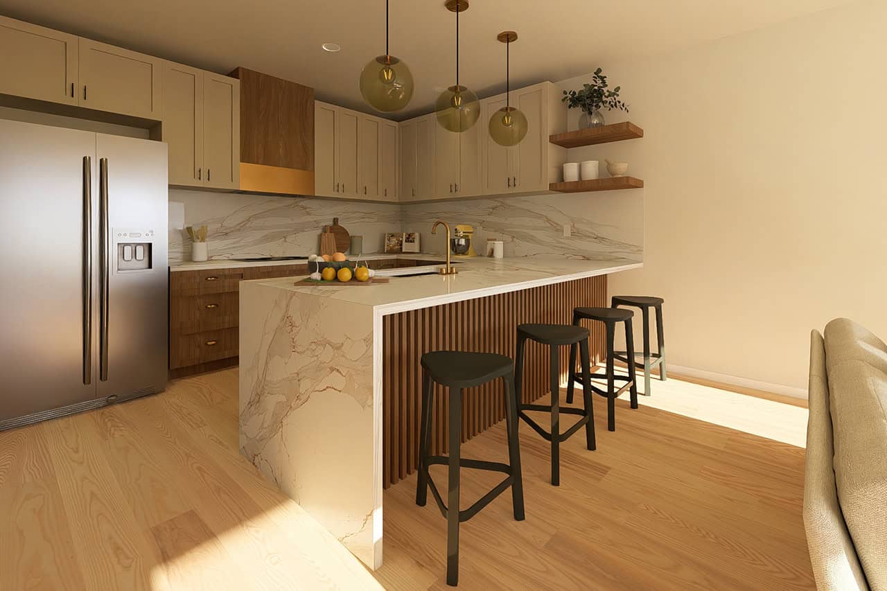 Kitchen: Breakfast Bar of this 2-Bedroom,988 Sq Ft Plan -177-1083