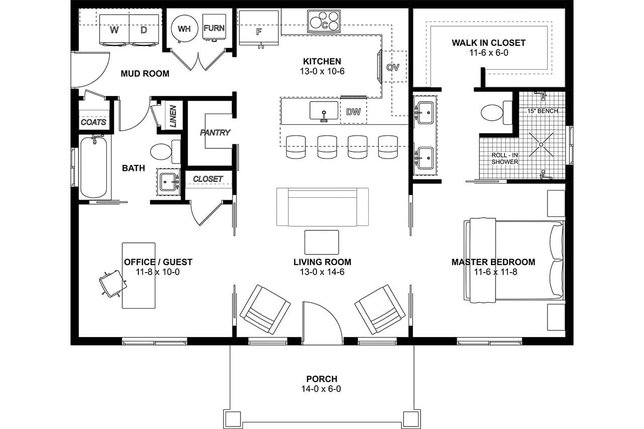 Main Level of Barndominium Plan #177-1083