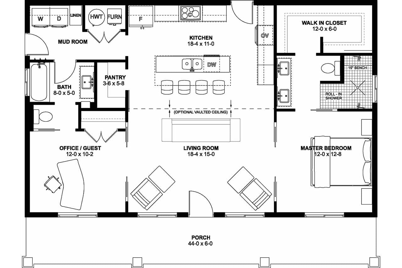 Main Level of Farmhouse Plan #177-1084
