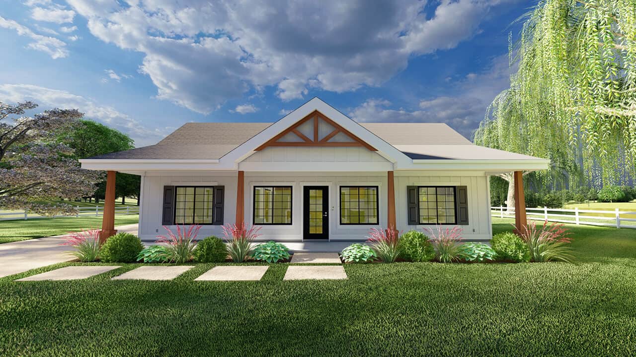 Front elevation of Farmhouse home (ThePlanCollection: House Plan #177-1084)