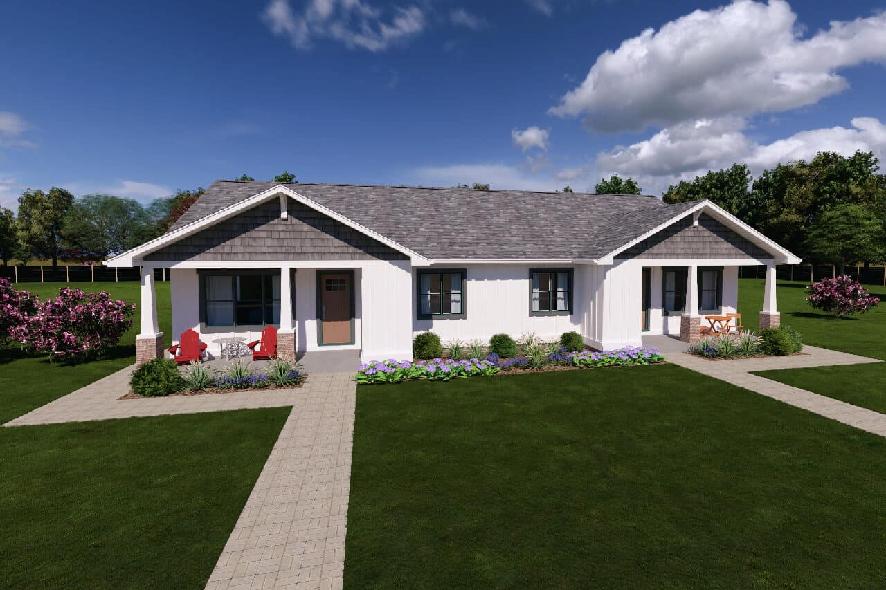 Front elevation of Craftsman home (ThePlanCollection: House Plan #177-1088)