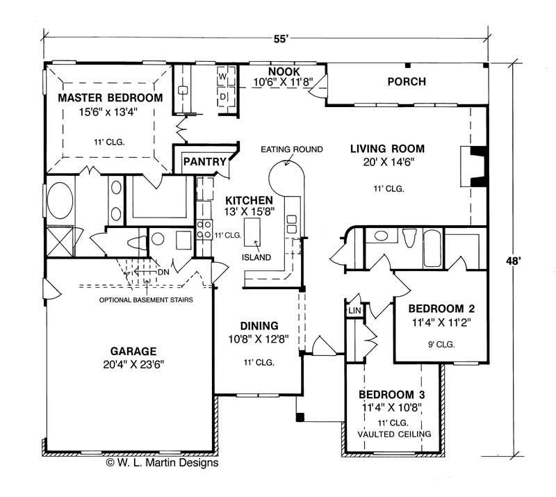 Floor Plan First Story of Ranch Plan #178-1013