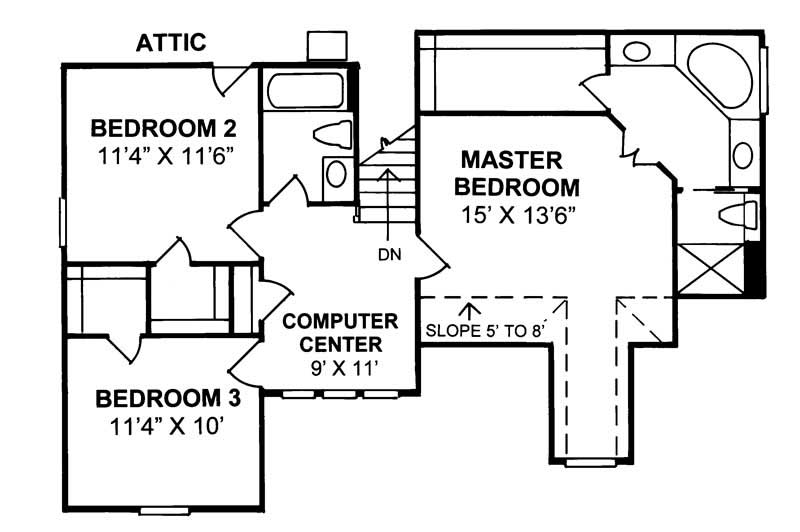 Floor Plan Second Story of Country Plan #178-1060