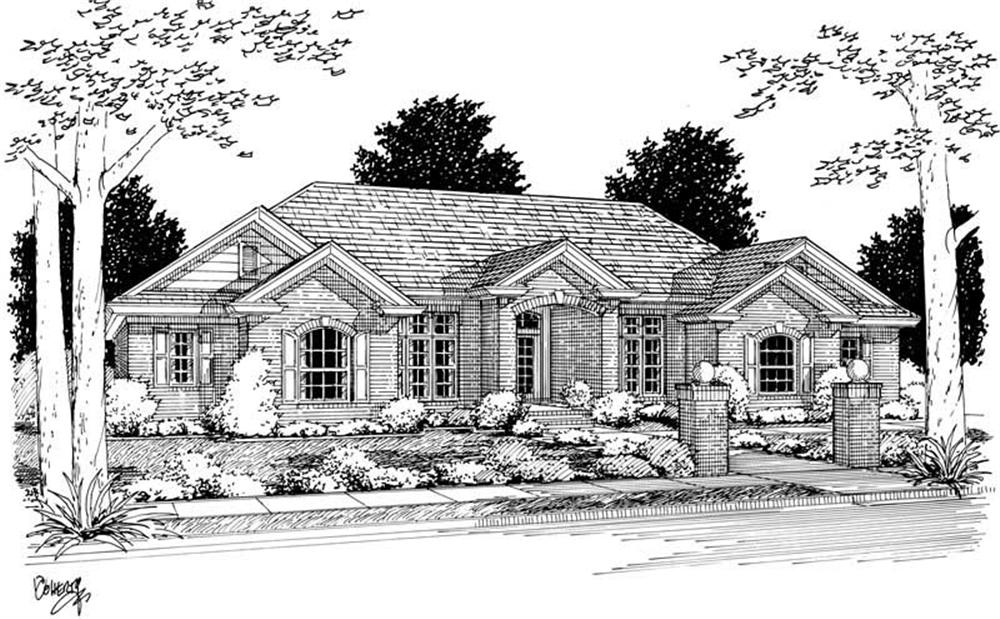 Front elevation of Ranch home (ThePlanCollection: House Plan #178-1067)