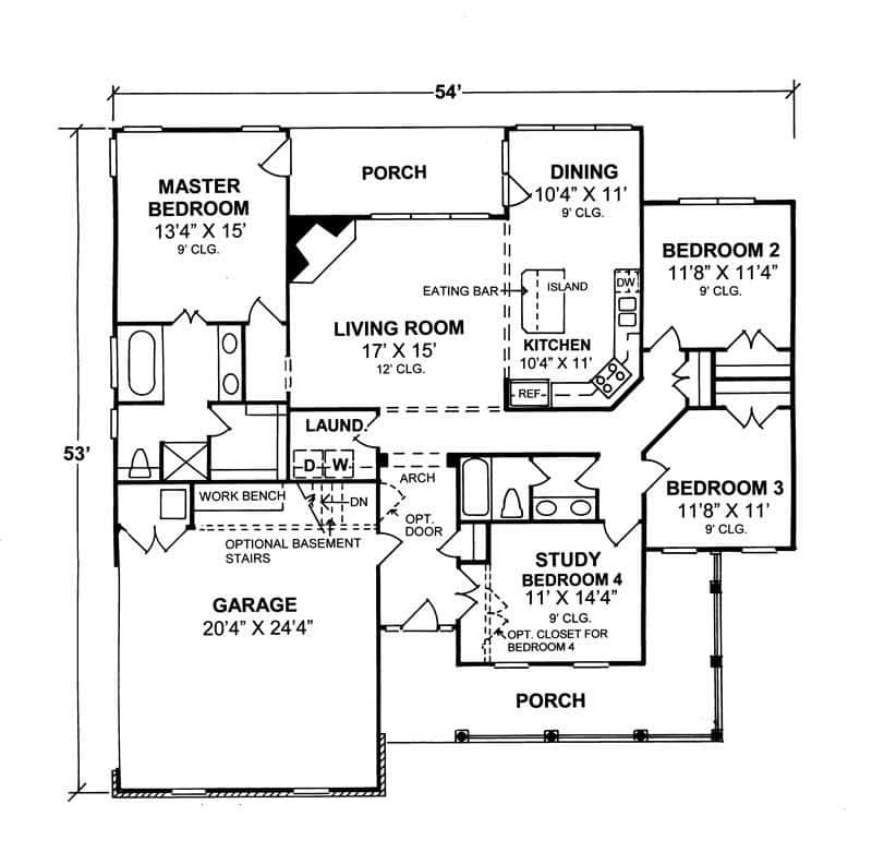 Floor Plan First Story of Country Plan #178-1102