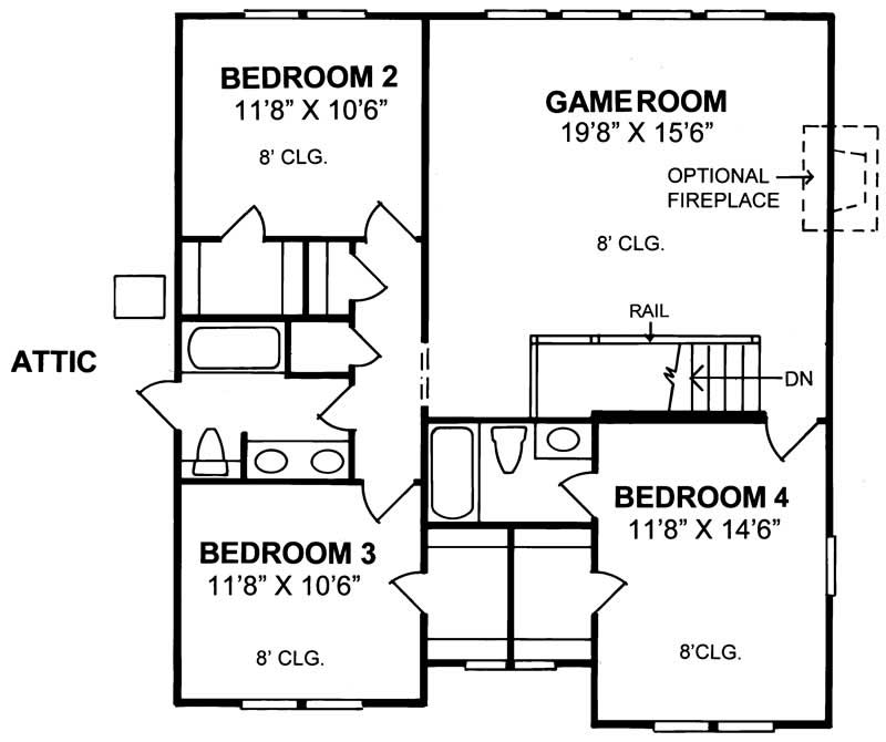 Floor Plan Second Story of Country Plan #178-1134
