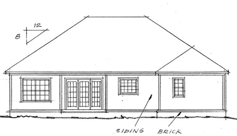 Home Plan Rear Elevation of this 3-Bedroom,1447 Sq Ft Plan -178-1136