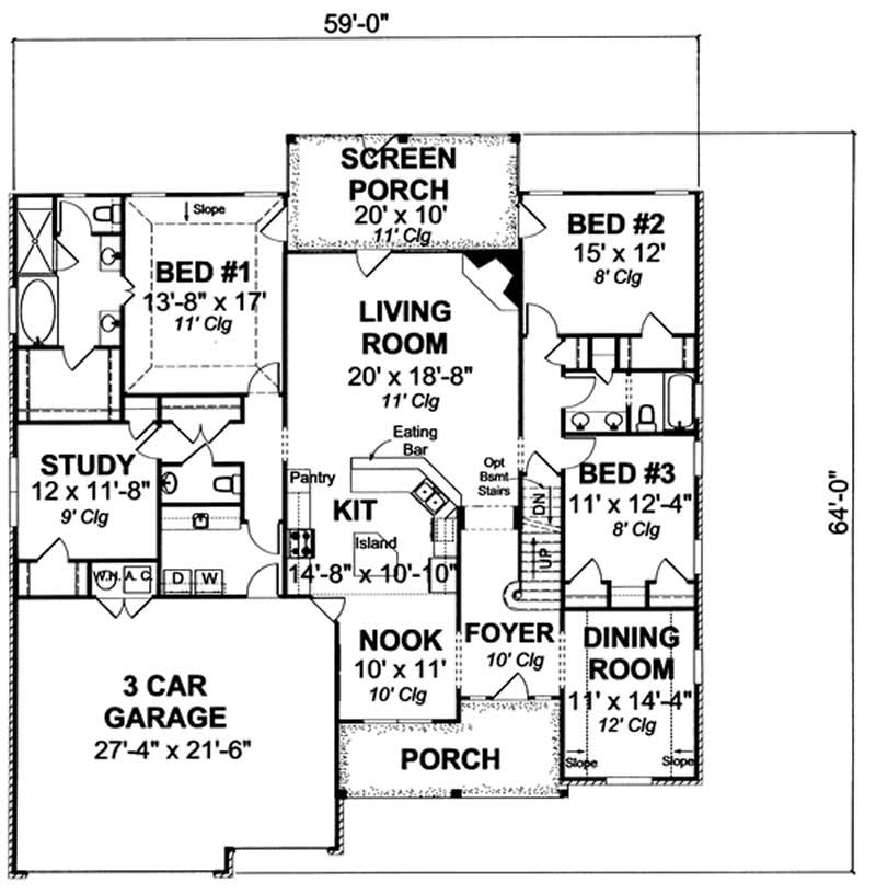 Floor Plan First Story of Country Plan #178-1185