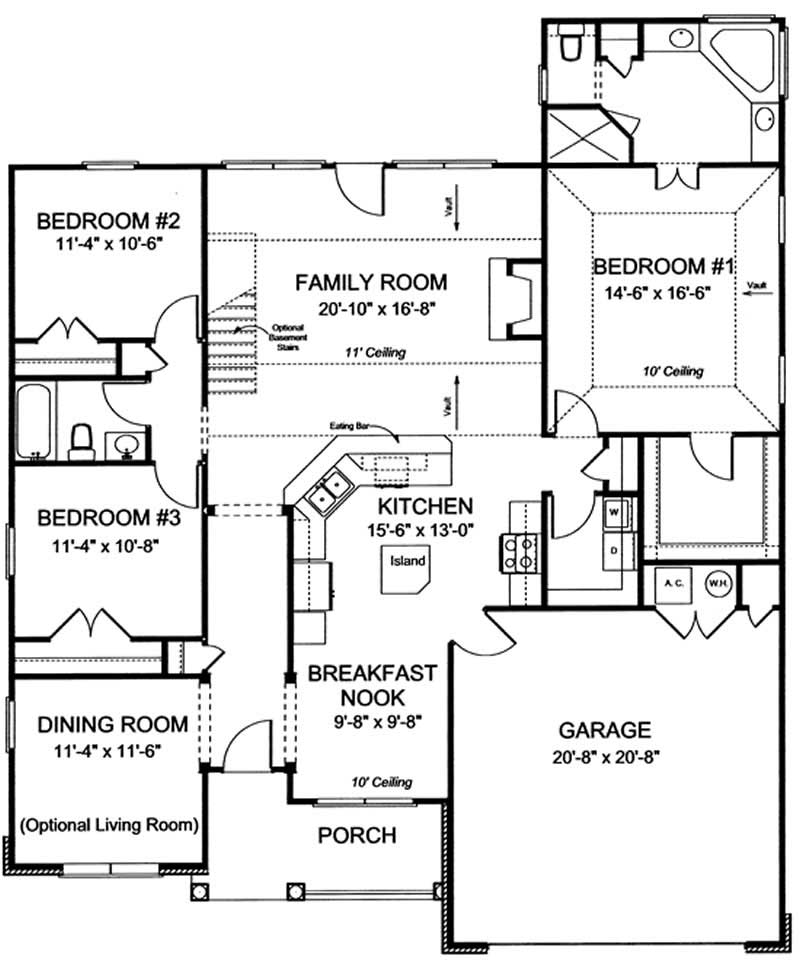 Floor Plan First Story of Cape Cod Plan #178-1190