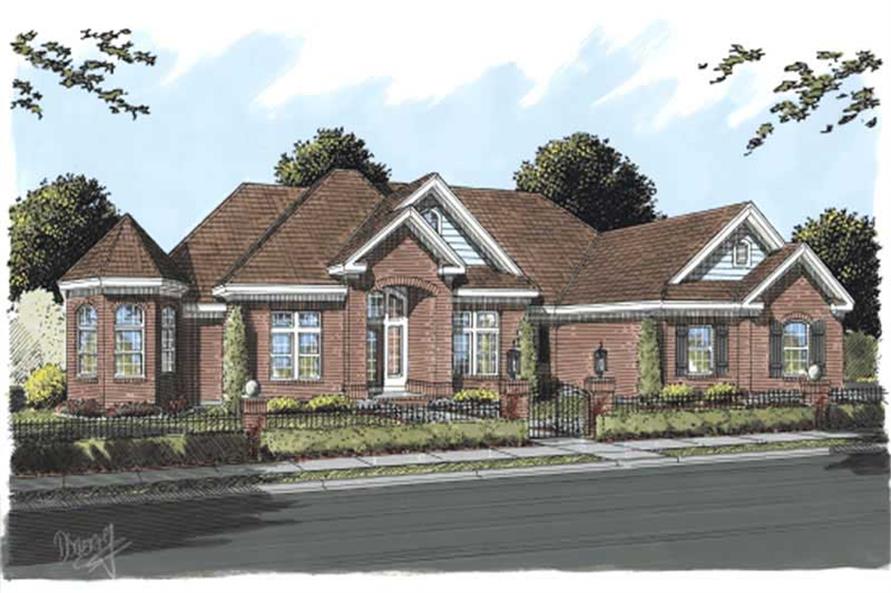 This image shows the front elevation of these Luxury House Plans, Traditional House Plans, Country House Plans, Ranch House Plans.
