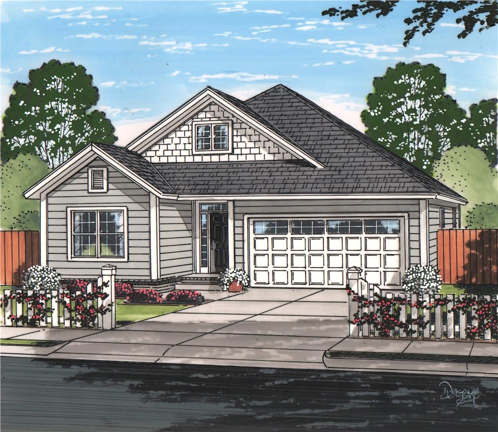 Front elevation of ranch home (ThePlanCollection: House Plan #178-1222)