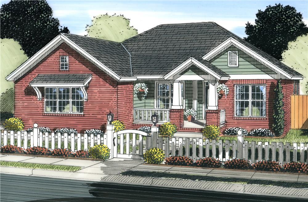 Front elevation of Craftsman home (ThePlanCollection: House Plan #178-1227)