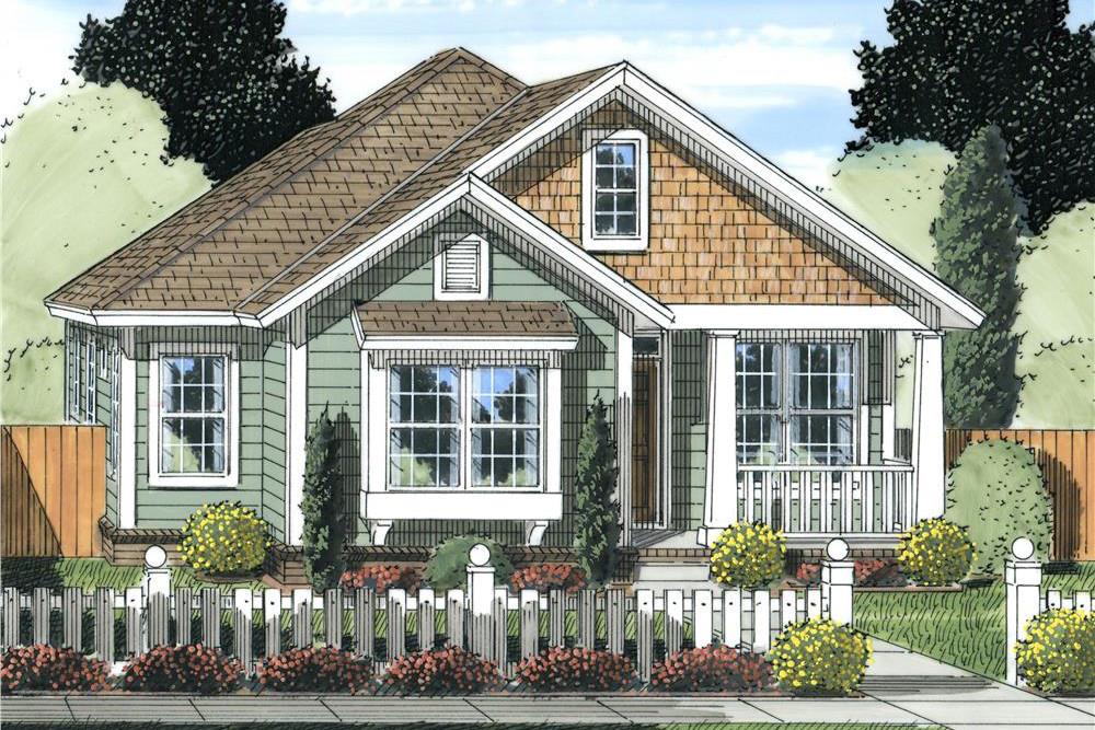 Color rendering of Cottage home plan (ThePlanCollection: House Plan #178-1238)