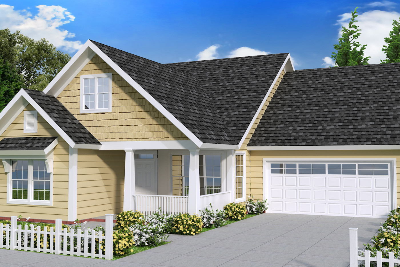 Color rendering of Cottage home plan (ThePlanCollection: House Plan #178-1239)