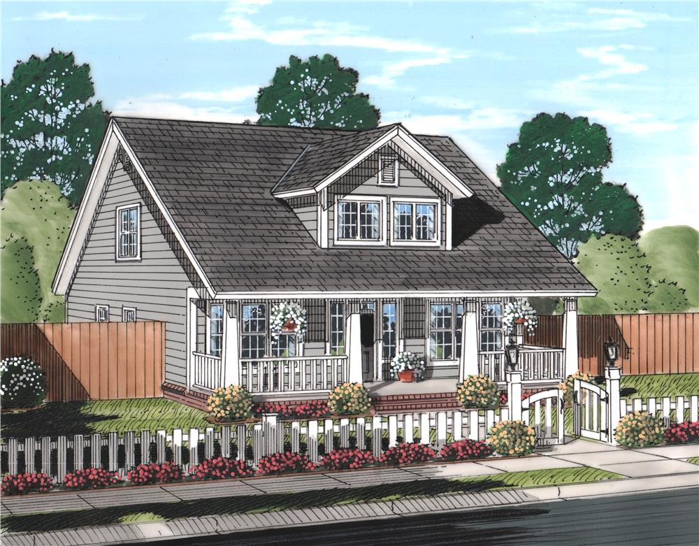Front elevation of Craftsman home (ThePlanCollection: House Plan #178-1242)