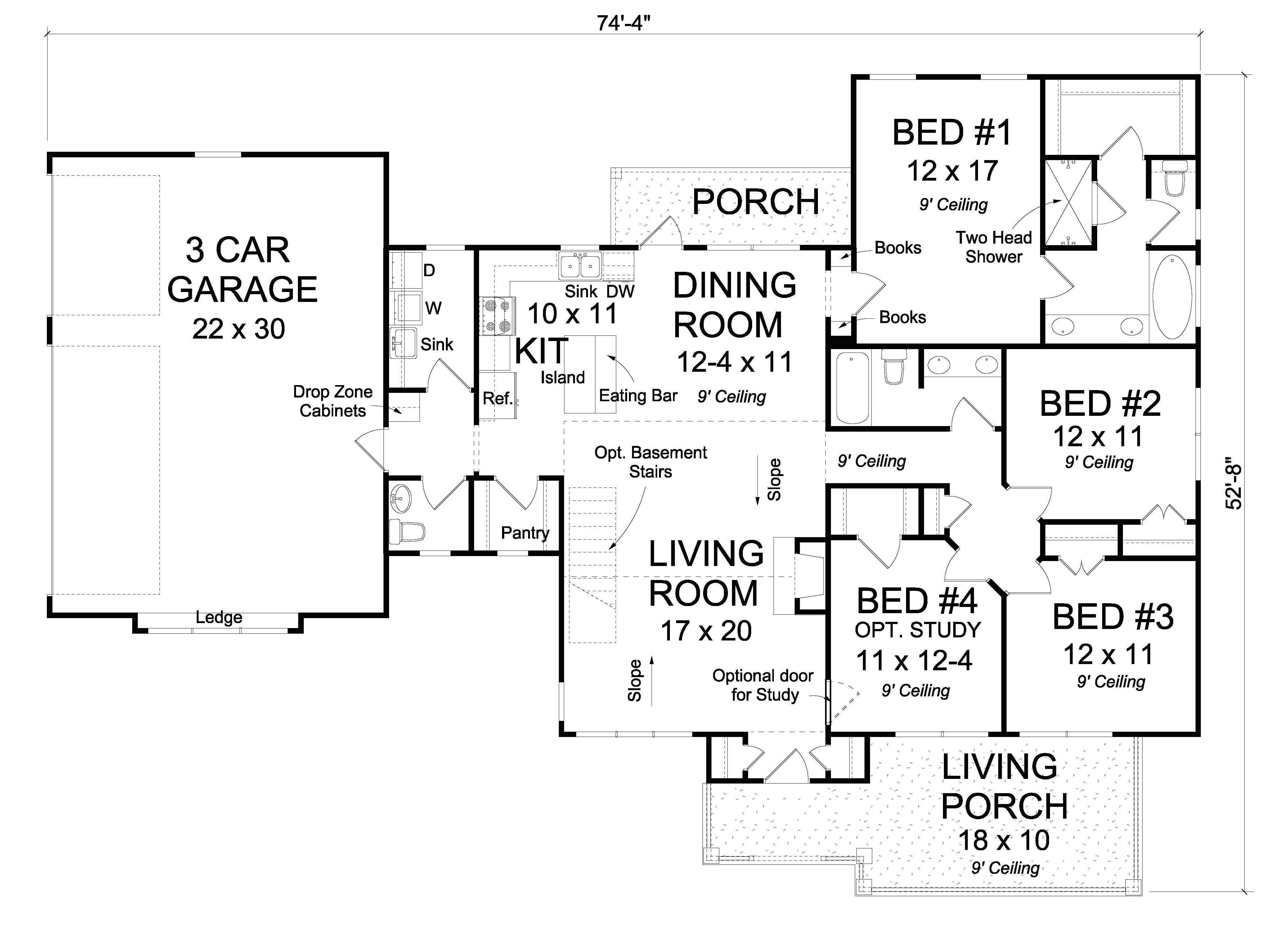 Floor Plan First Story of Craftsman Plan #178-1243