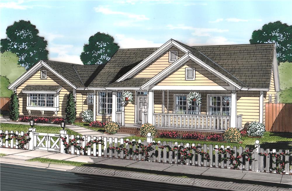 Front elevation of Craftsman home (ThePlanCollection: House Plan #178-1243)