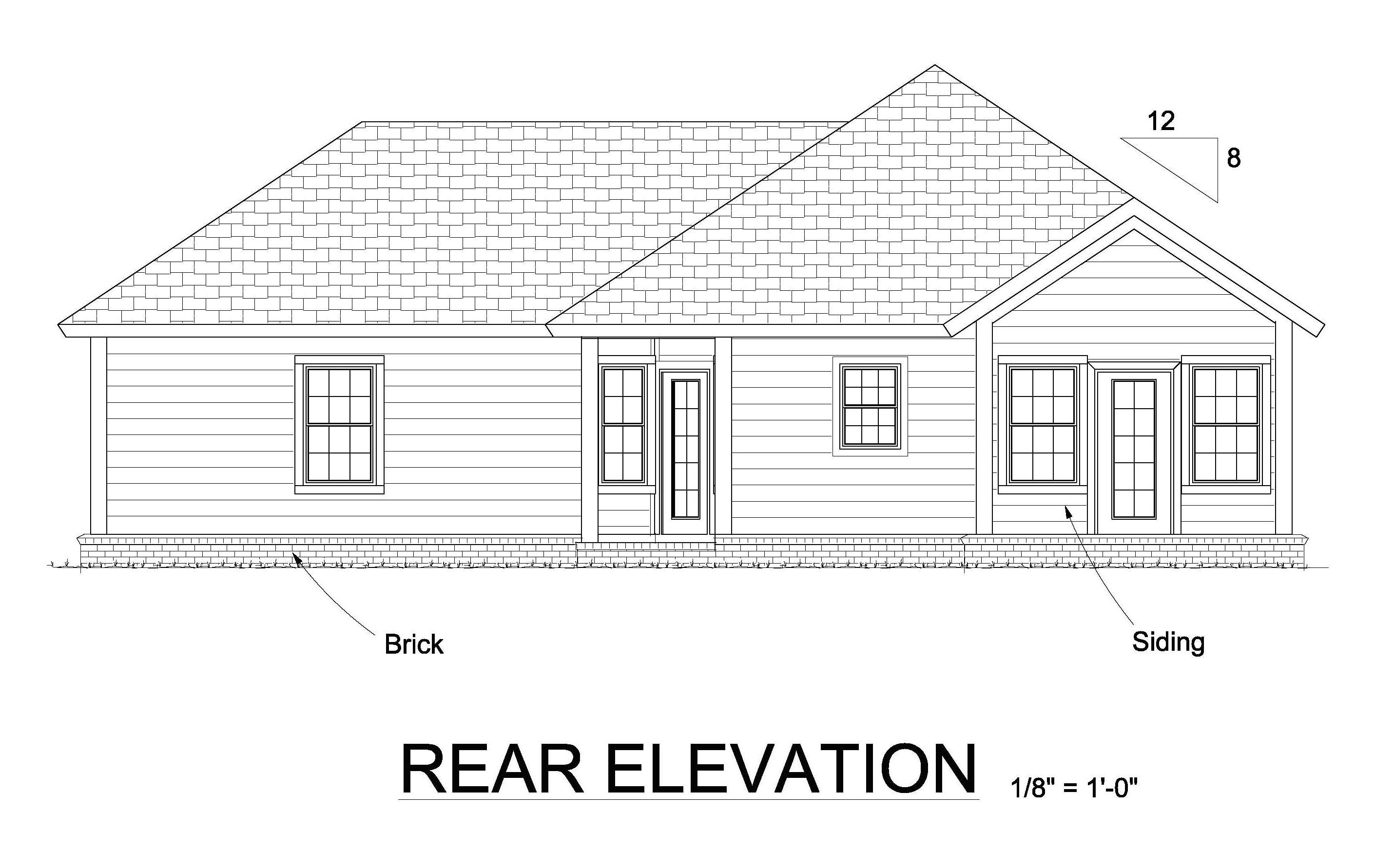 Home Plan Rear Elevation of this 3-Bedroom,1381 Sq Ft Plan -178-1247