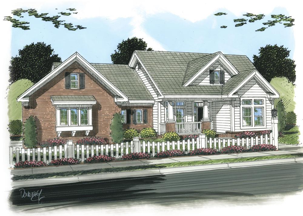 Front elevation of Craftsman home (ThePlanCollection: House Plan #178-1255)