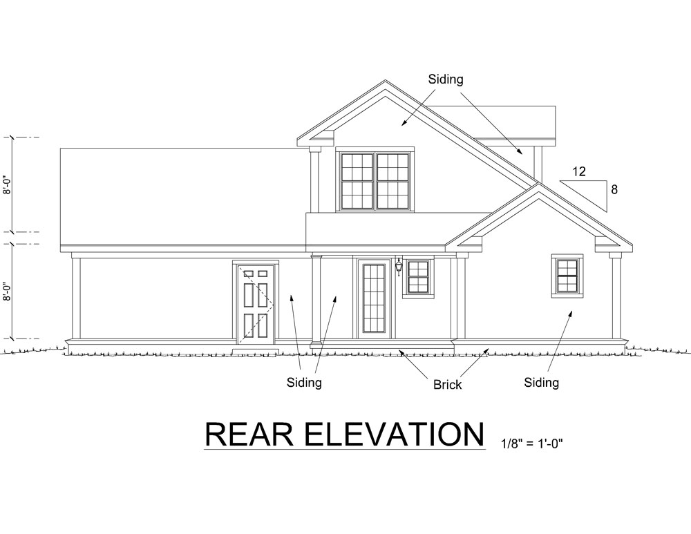 Home Plan Rear Elevation of this 3-Bedroom,1132 Sq Ft Plan -178-1260