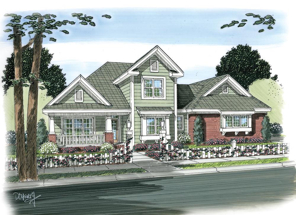 Front elevation of Craftsman home (ThePlanCollection: House Plan #178-1263)