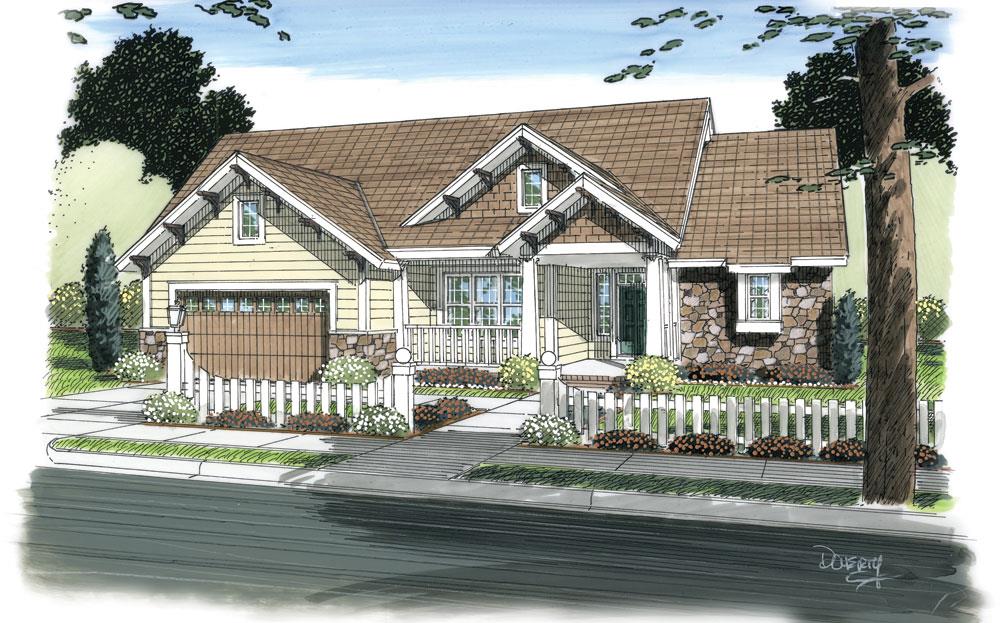 Front elevation of Ranch home (ThePlanCollection: House Plan #178-1267)