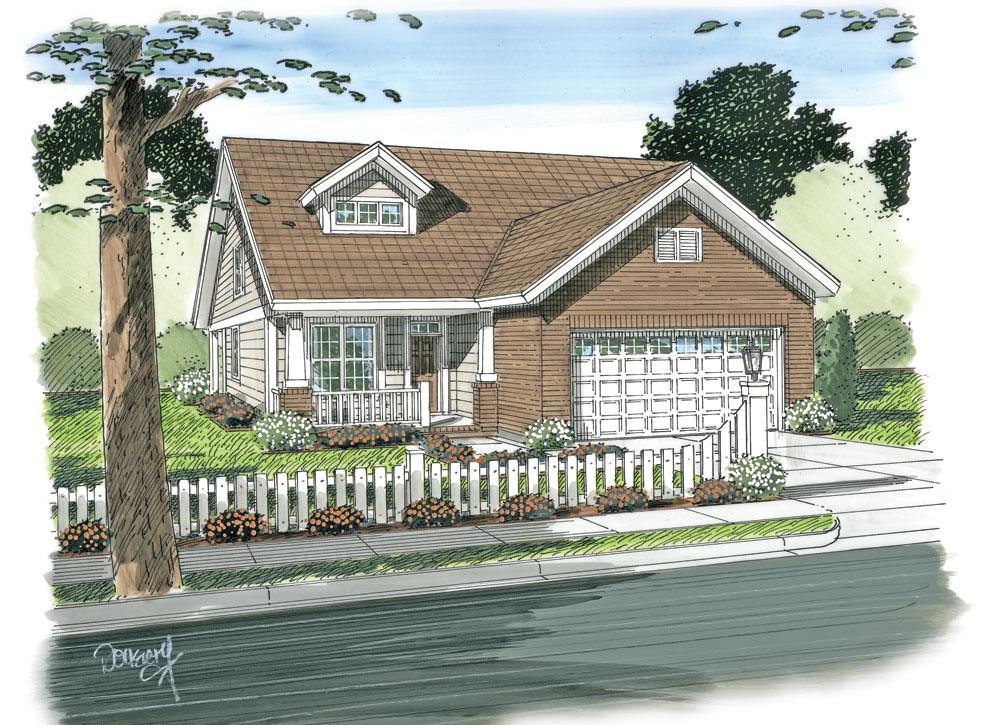 Front elevation of Craftsman home (ThePlanCollection: House Plan #178-1269)