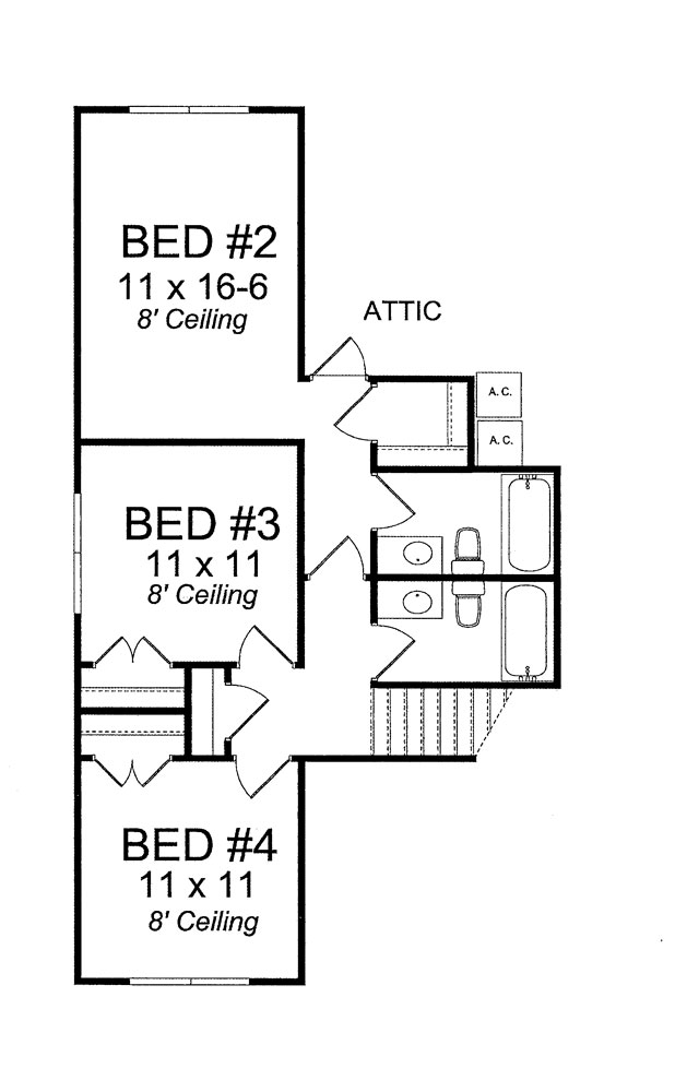 Floor Plan Second Story of Traditional Plan #178-1272
