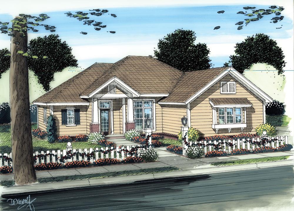 Front elevation of Craftsman home (ThePlanCollection: House Plan #178-1275)