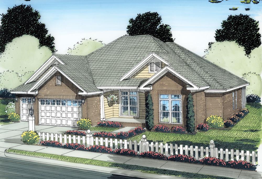 Front elevation of Ranch home (ThePlanCollection: House Plan #178-1280)