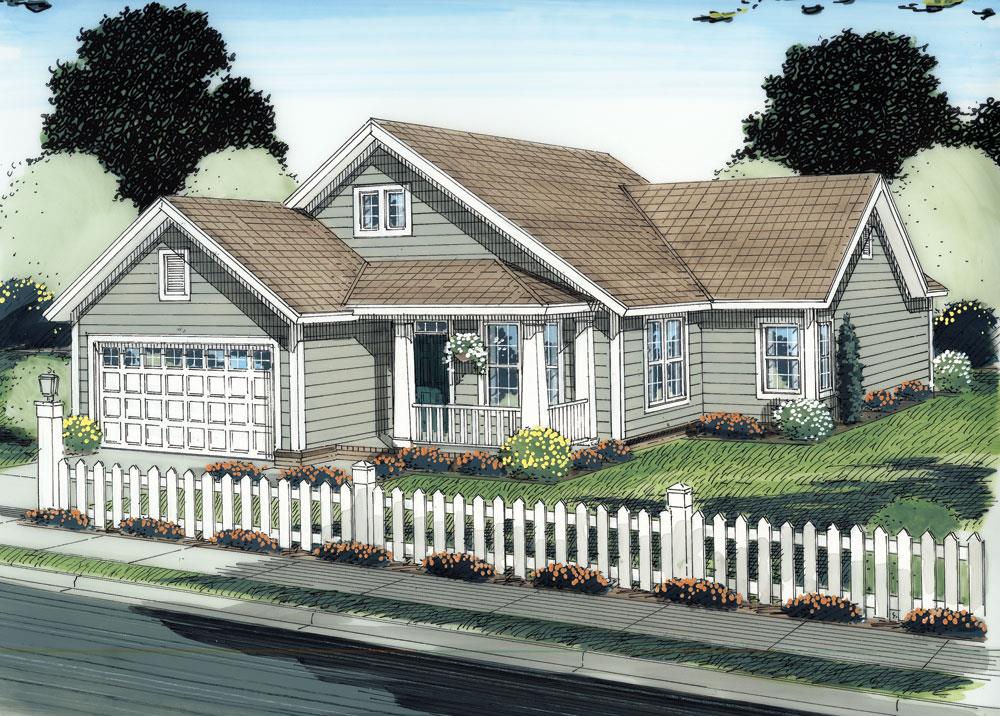 Front elevation of Craftsman home (ThePlanCollection: House Plan #178-1282)