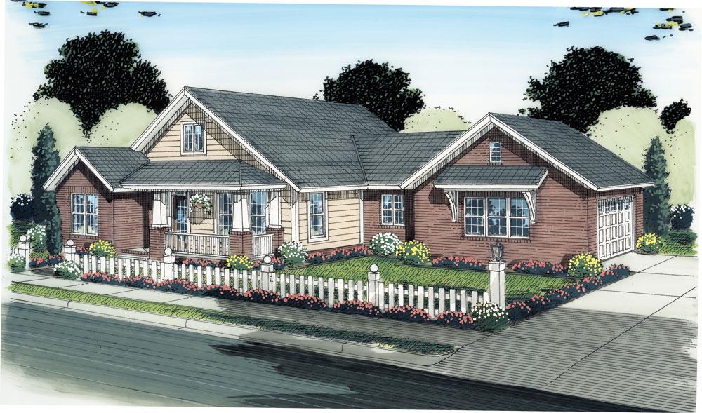 Front elevation of Ranch home (ThePlanCollection: House Plan #178-1283)