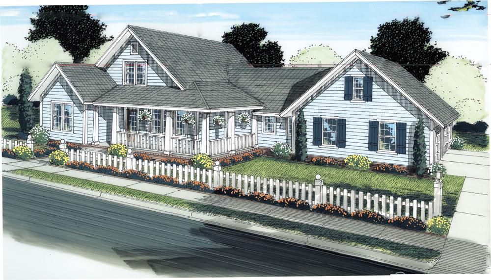 Front elevation of Craftsman home (ThePlanCollection: House Plan #178-1284)