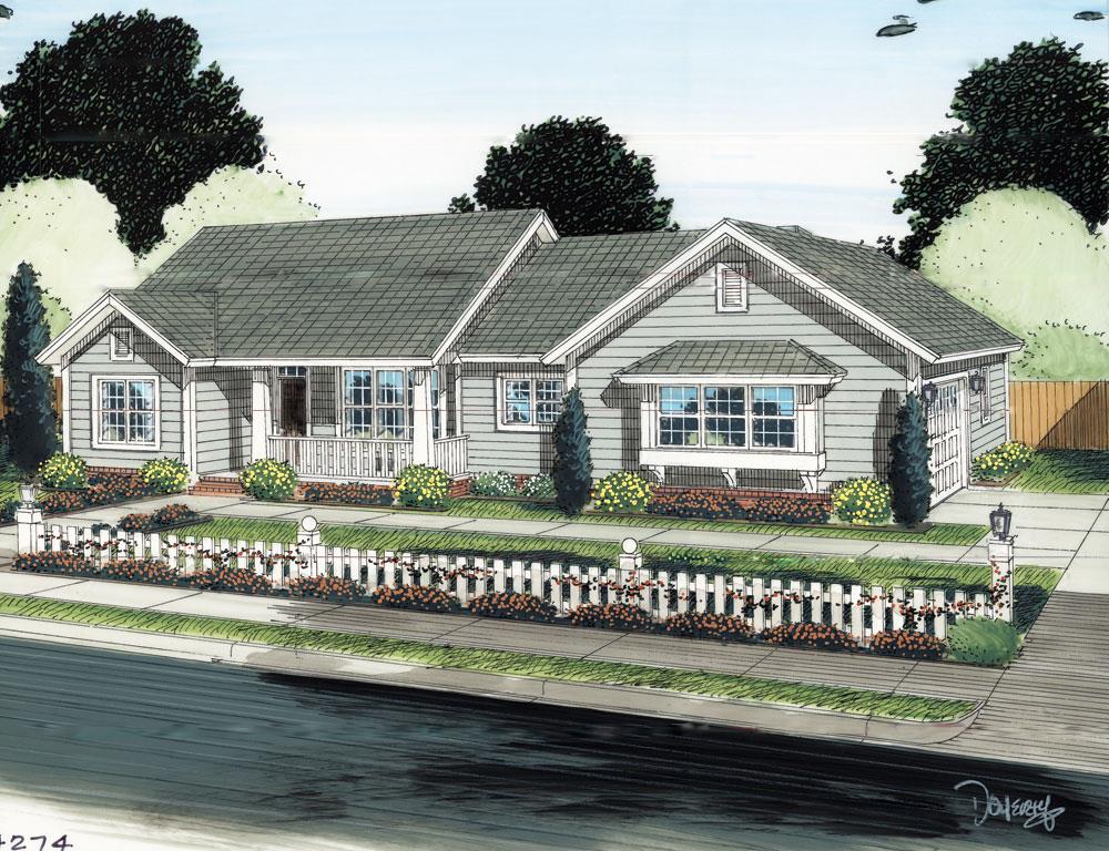 Front elevation of Ranch home (ThePlanCollection: House Plan #178-1293)