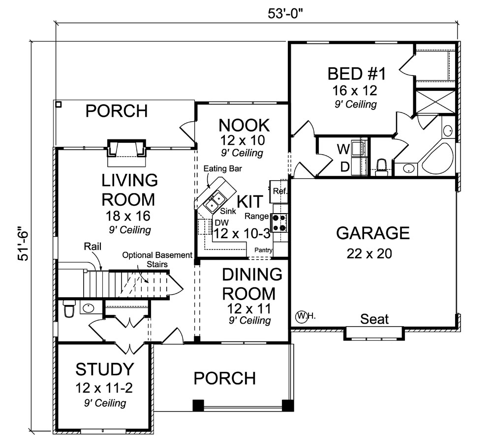 Floor Plan First Story of Traditional Plan #178-1295