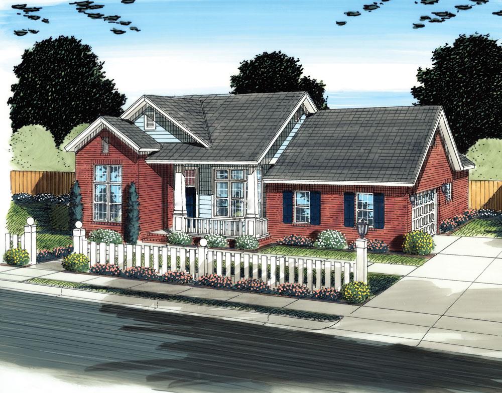 Front elevation of Ranch home (ThePlanCollection: House Plan #178-1296)