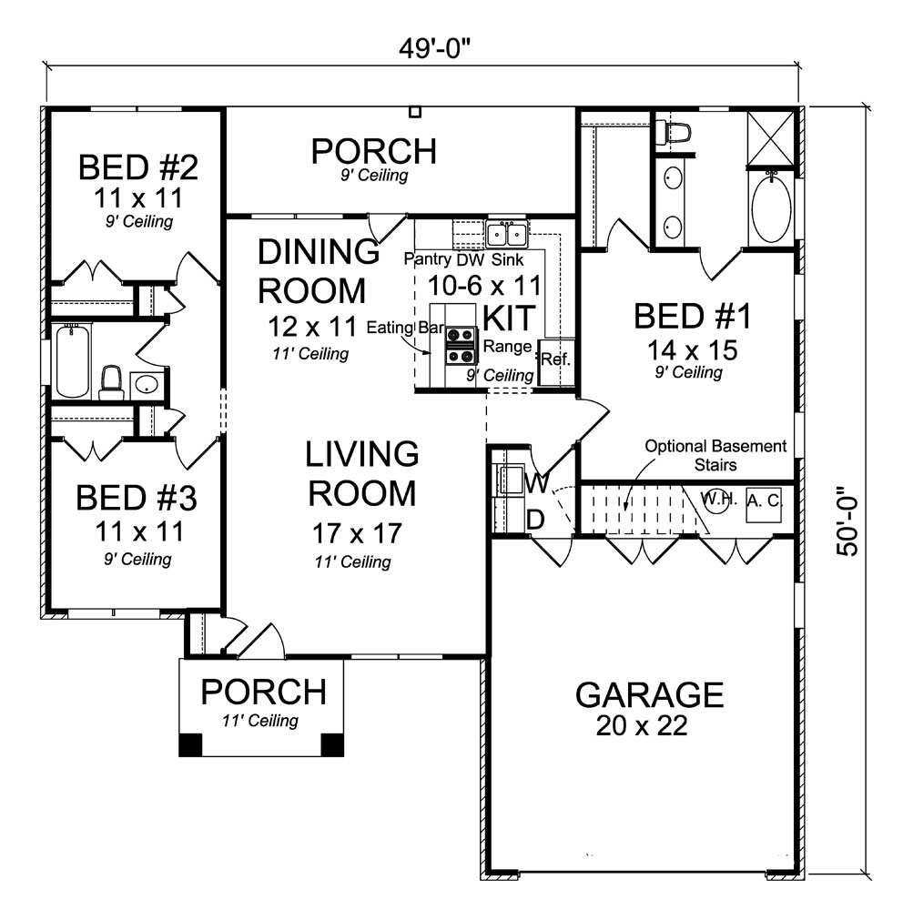 Floor Plan First Story of Country Plan #178-1299
