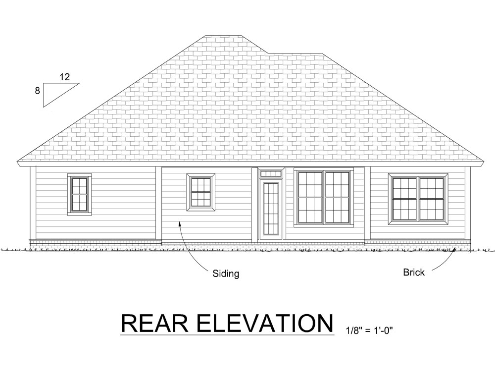 Home Plan Rear Elevation of this 3-Bedroom,1364 Sq Ft Plan -178-1299