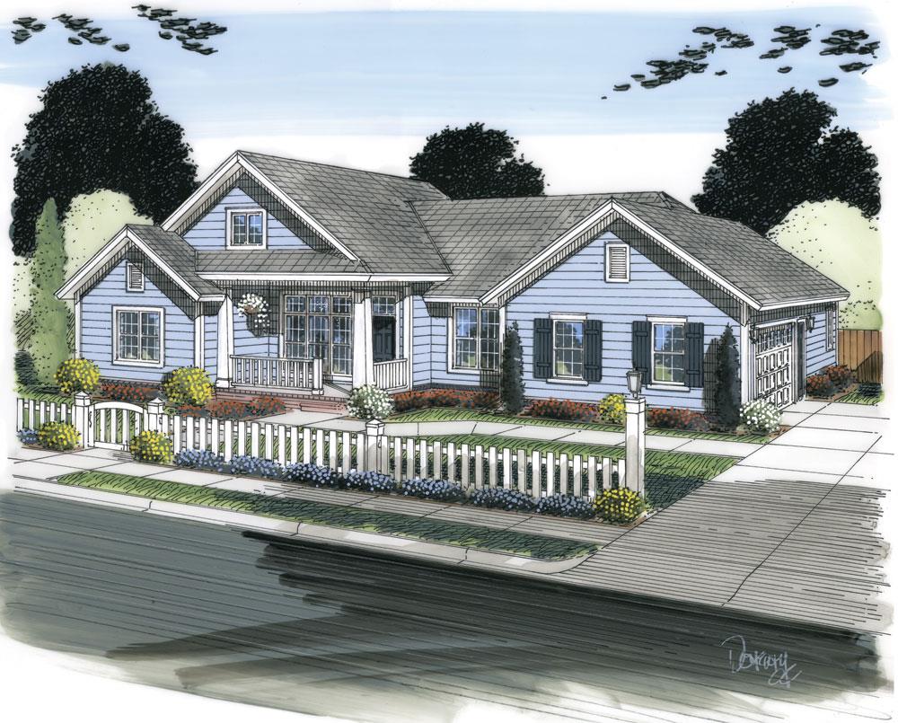 Front elevation of Ranch home (ThePlanCollection: House Plan #178-1304)