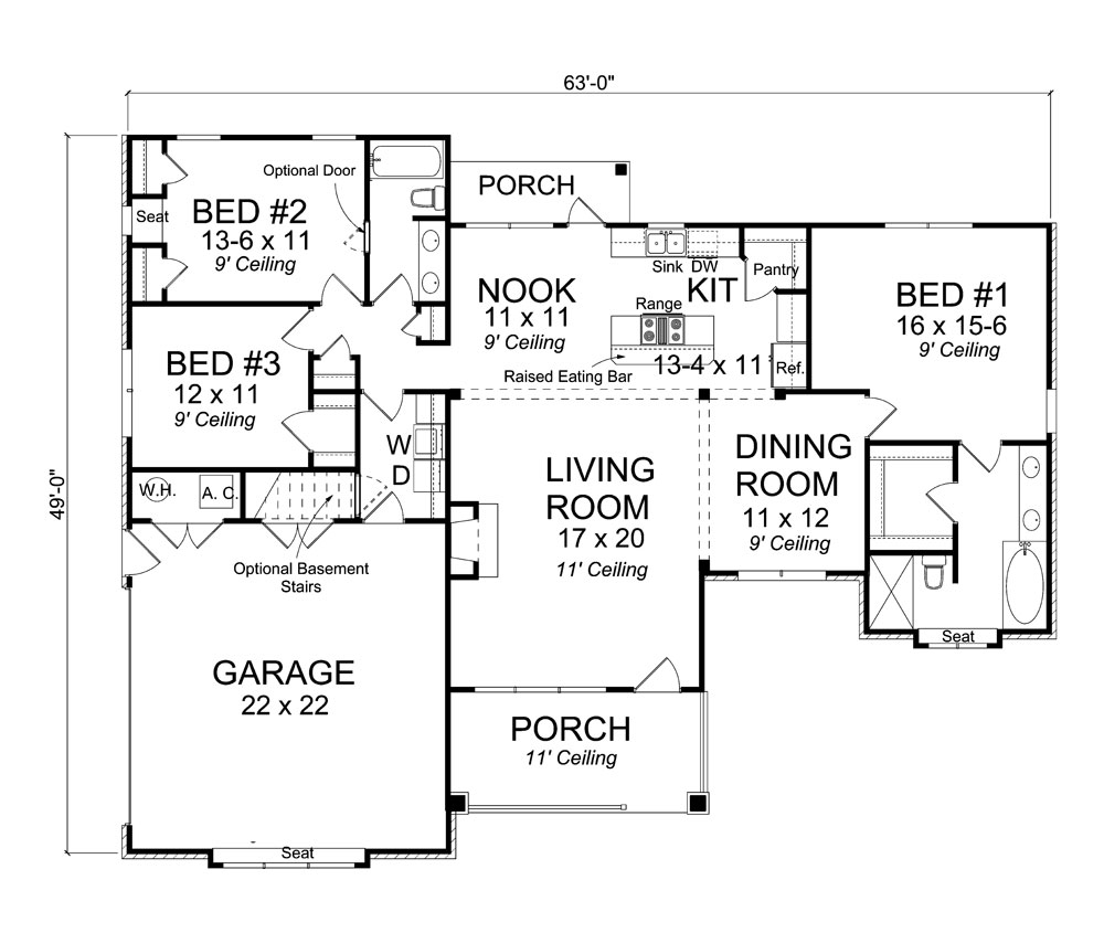 Floor Plan First Story of Traditional Plan #178-1305