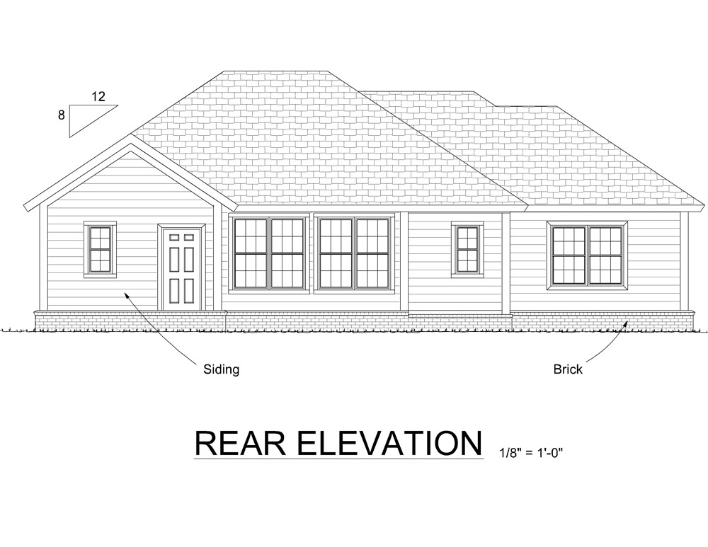 Home Plan Rear Elevation of this 3-Bedroom,1294 Sq Ft Plan -178-1308